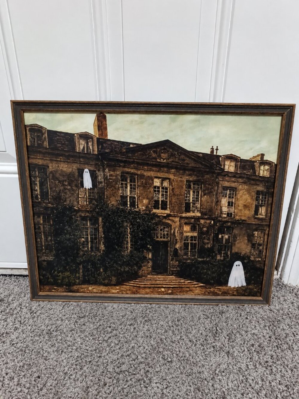 Vintage Style Haunted Mansion Ghost Framed Halloween Wall Art